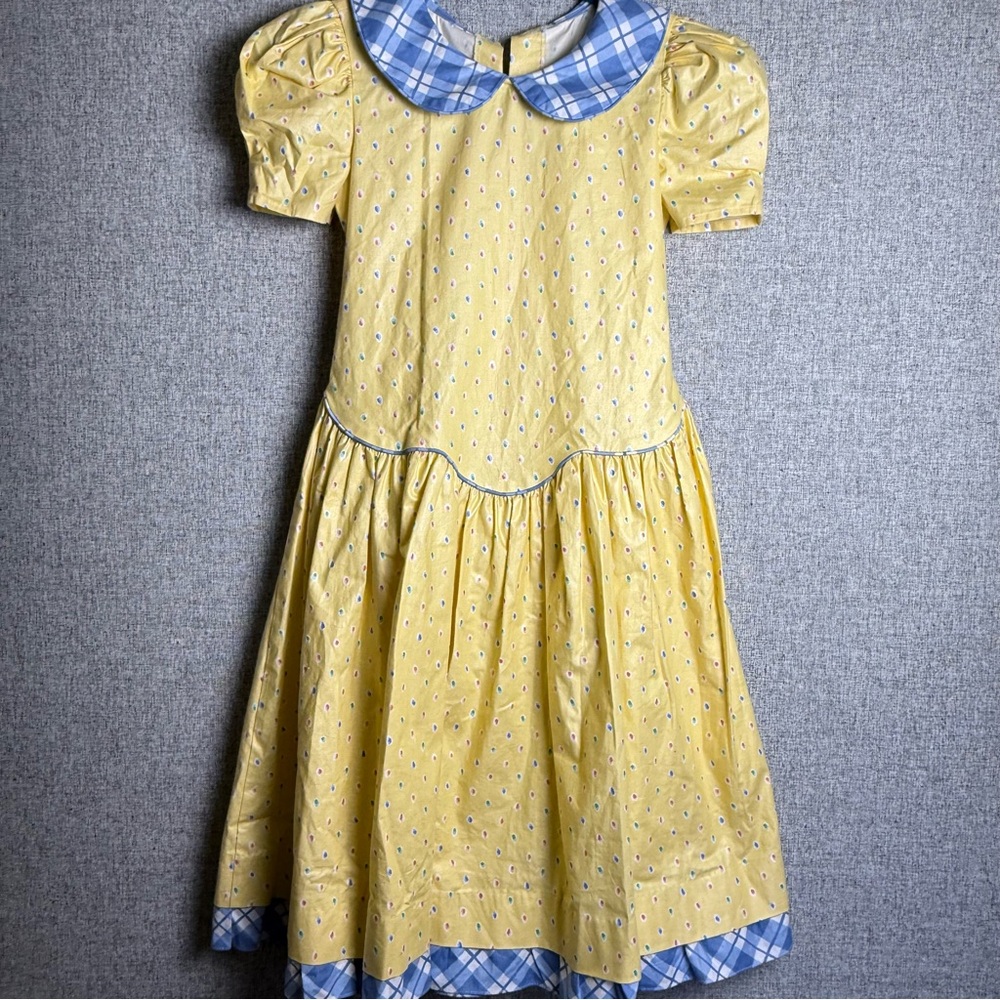 Vintage Sarah Kent Cotton Yellow and Blue Plaid Prairie Dress Girls Size‎ 7
